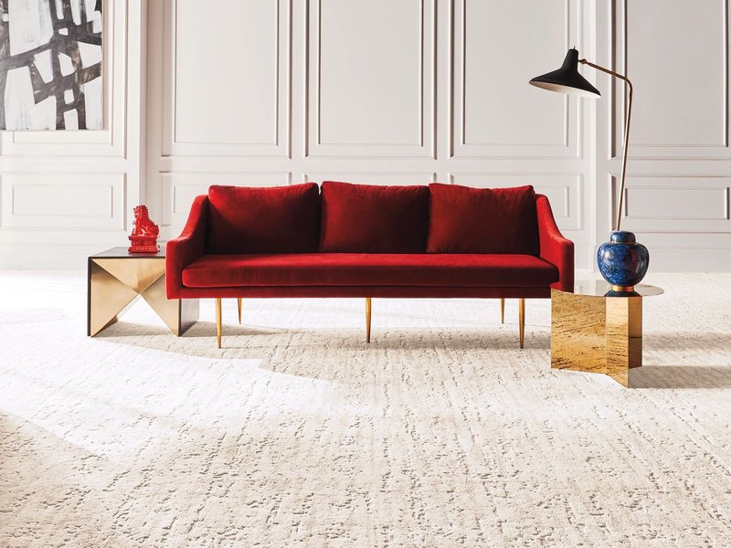 Red couch on carpet - Diamond Floor Covering in Monroe